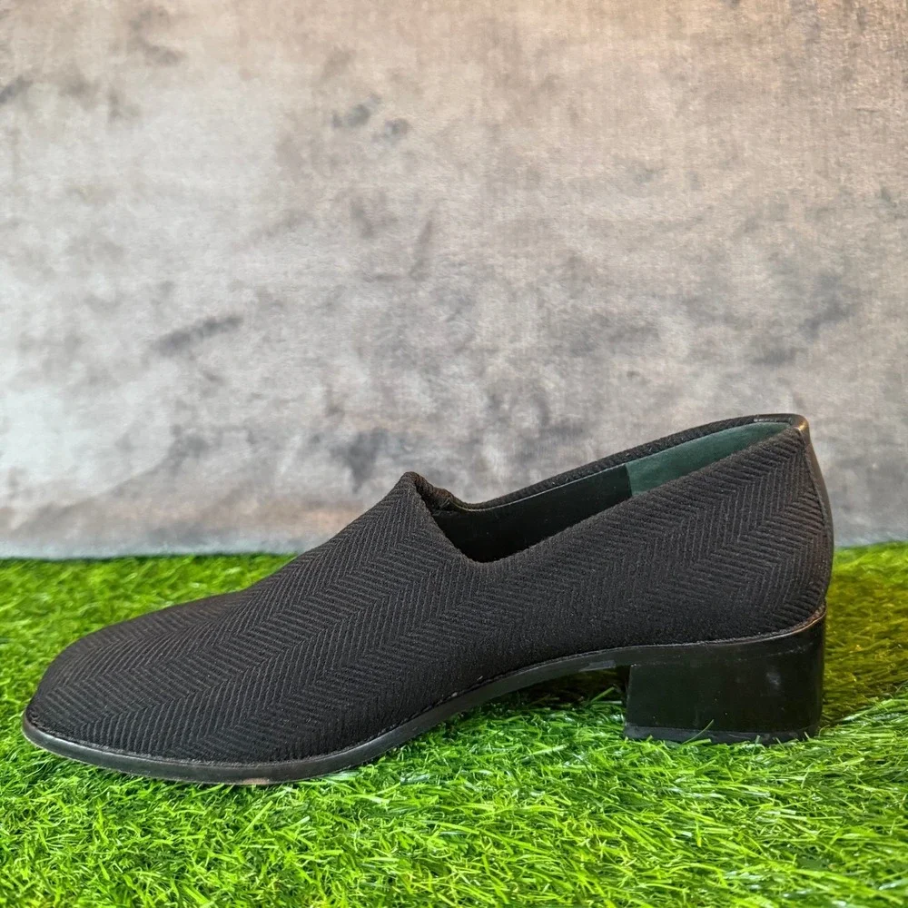 Donald J Pliner Black Herringbone Knit Slip On Loafers Shoes Women 8 M